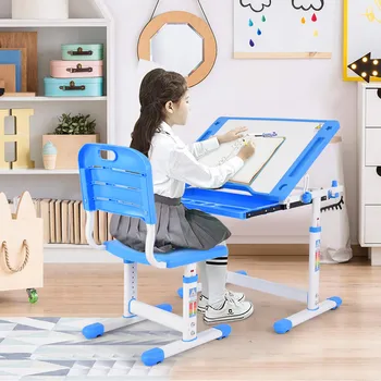 

Height Adjustable Study Desk And Chair Set Pull Out Drawer With Tilted Desktop