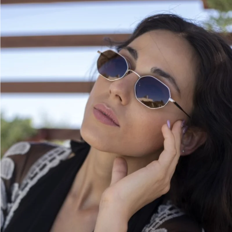Gafas De Sol Polarizadas Para Mujer, Sin Montura, Lentes UV400, Color Dorado - Diseño Geométrico, De Metal