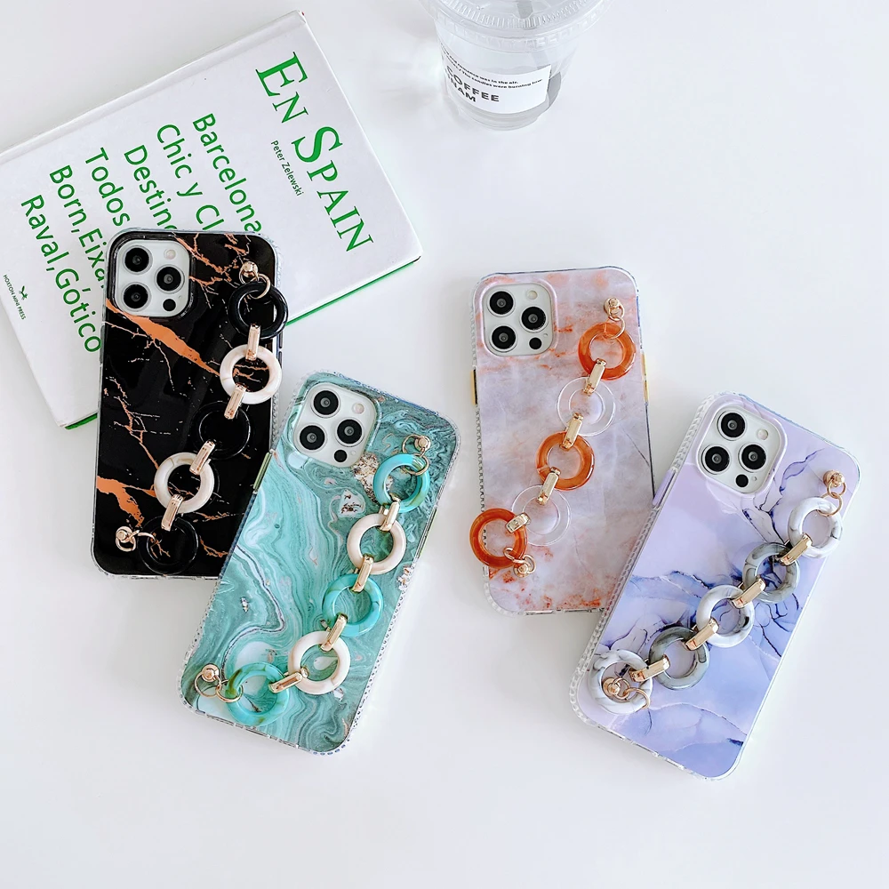 Coloured Glazed Marble Bracelet Phone Cases For Iphone 12 Pro Max 11 Pro X Xs Max Xr 7 8 Plus Chain Wrist Strap Soft Shell Mobile Phone Cases Covers Aliexpress