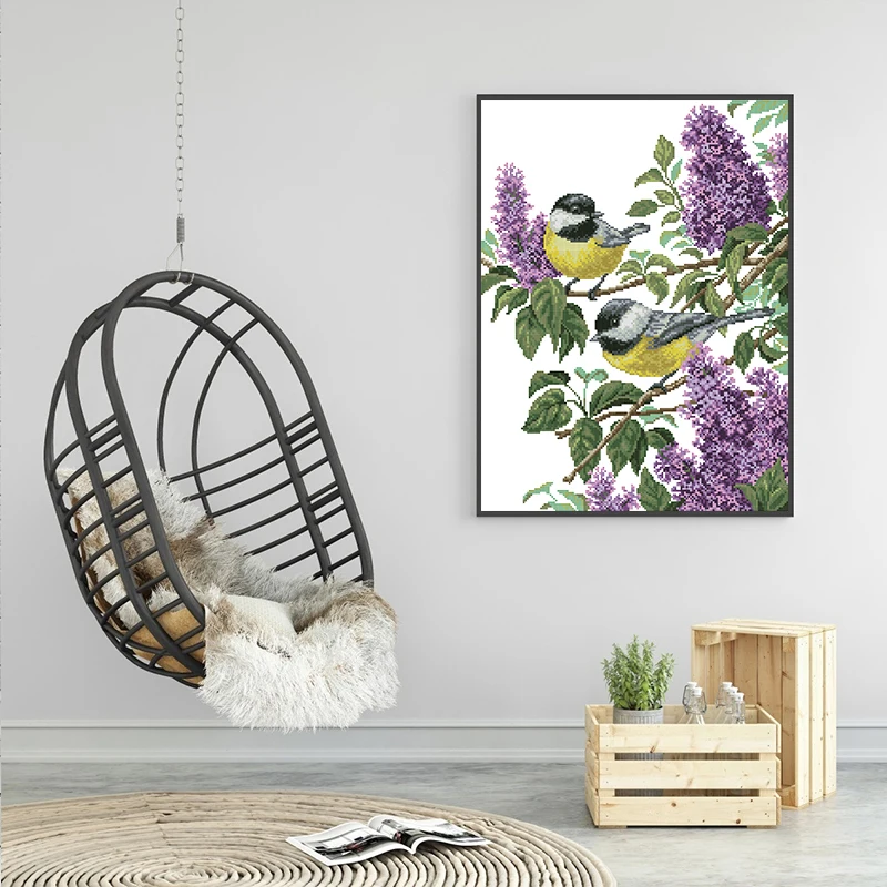 Two Birds Cross Stitch Patterns 11CT Printed Fabric 14CT Canvas DMC Counted Chinese Cross-stitch Embroidery Thread Sets