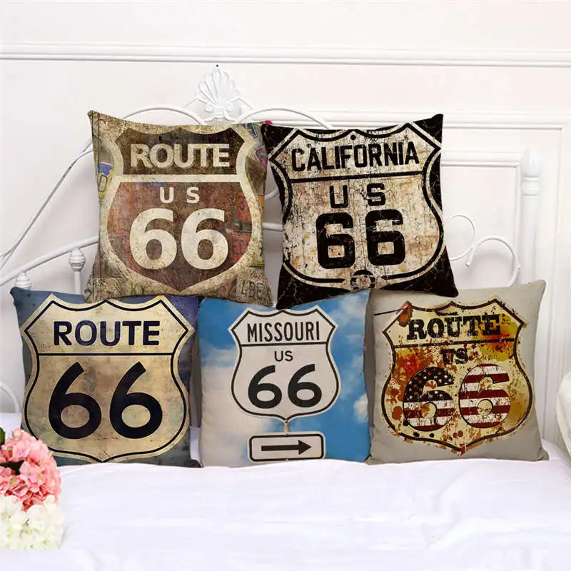 Throw Pillow Cases American Highway Route 66 Cushion Cover 45x45cm Home