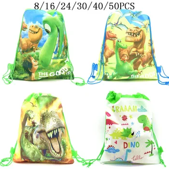 

8/16/24/50PCS Birthday Party Boys Favors Cartoon Cute Dinosaur Theme Decorate Non-woven Fabric Baby Shower Drawstring Gifts Bags