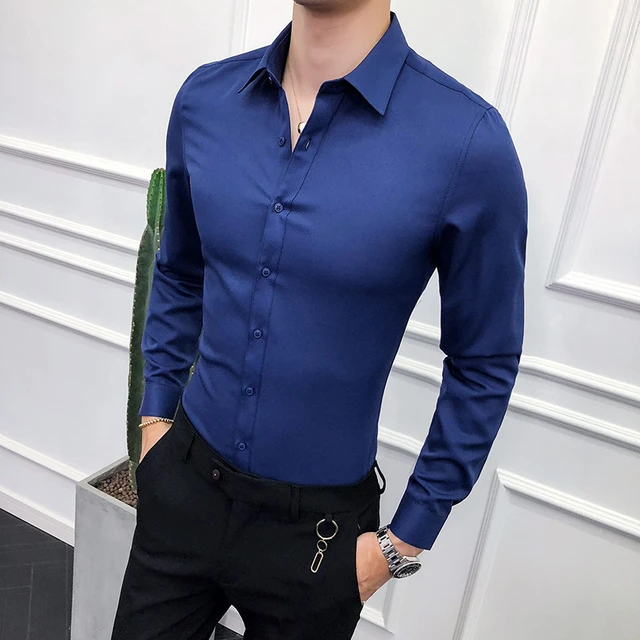 Alta calidad camisa manga larga hombre de negocios Formal camisa Slim Fit Marca Ropa de Hombre Camisas Social giro-abajo Collar de 6 colores _ - AliExpress Mobile