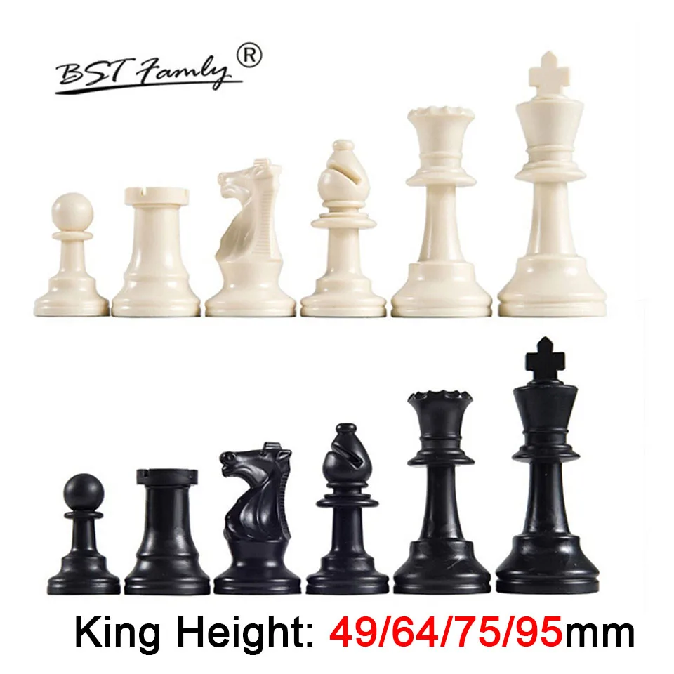 

32 Medieval Plastic Chess Pieces Set King Height 64 & 75 & 95 mm Chess Game Standard Chessmen for International Competition IA13
