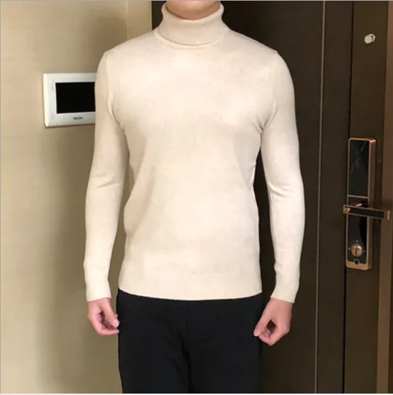 beige Fdfklak шерстяные трикотажные свитера с длинным рукавом, Мужская водолазка, Повседневная Облегающая рубашка Джерси, Мужская одежда, 7 видов цветов - Цвет: beige