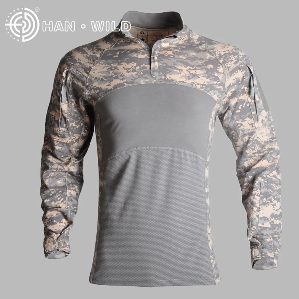 Military Uniform Multicam Army Combat Hunting Camouflage Tactical Shirt Men Long Sleeve Outdoor Elbow Frog Training Hiking Shirt - Цвет: ACU Camouflage