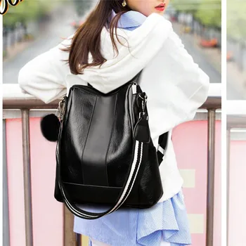 

Multi-Function Backpacks women's Soft Leather Academic Backpack Large Capacity Travel 2019 High Quality Vintage Backpacks V11