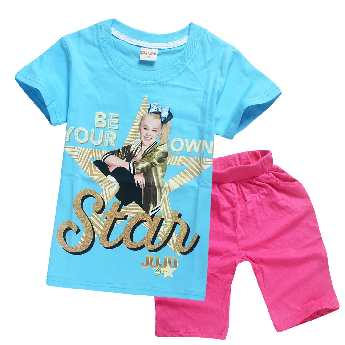 JOJO SIWA/Детские футболки хлопковые футболки для маленьких девочек комплекты с короткими рукавами для мальчиков и девочек футболки Одежда для девочек 10-12 лет - Цвет: S8361-blue