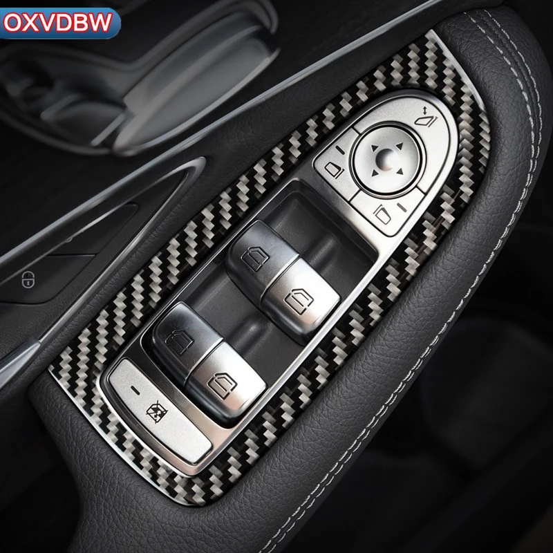 For Mercedes C Class W205 GLC Accessories Carbon Fiber Car Window Switch Armrest Panel Trim C180 C200 LHD RHD Styling Stickers | Автомобили