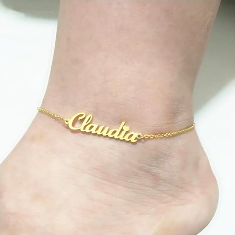 

Gold Custom Name Anklet Personalized Jewelry Customized Stainless Steel Enkelbandje Nameplate Bracelet Christmas Gift Cheville