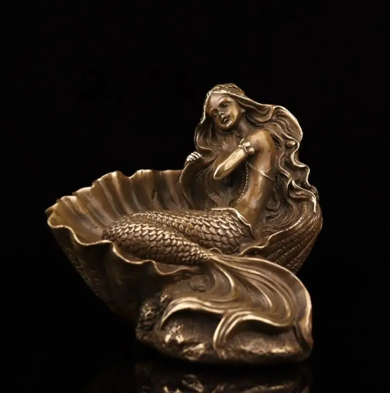 

China archaize brass shell Mermaid crafts statue
