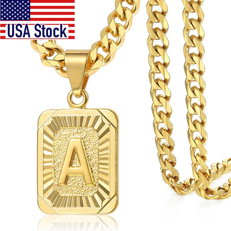 Initial letter Pendant Necklace a b c Charm Gold Capital Letter necklace for Women girl Cuban Link Chain Dropshipping GPM05C