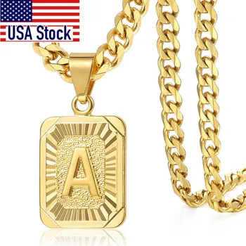 Initial letter Pendant Necklace a b c Charm Gold Capital Letter necklace for Women girl Cuban Link Chain Dropshipping GPM05C