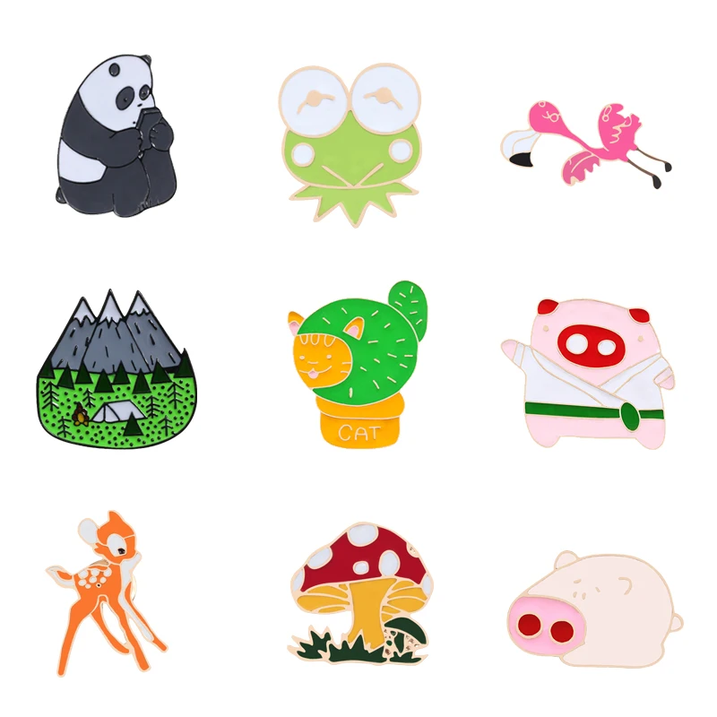 1pc Cartoon Enamel pins Cute Brooches Animal Pig Panda frog Badges Brooch Denim coat Lapel Pin button icon Jewelry Gift Unisex | Украшения