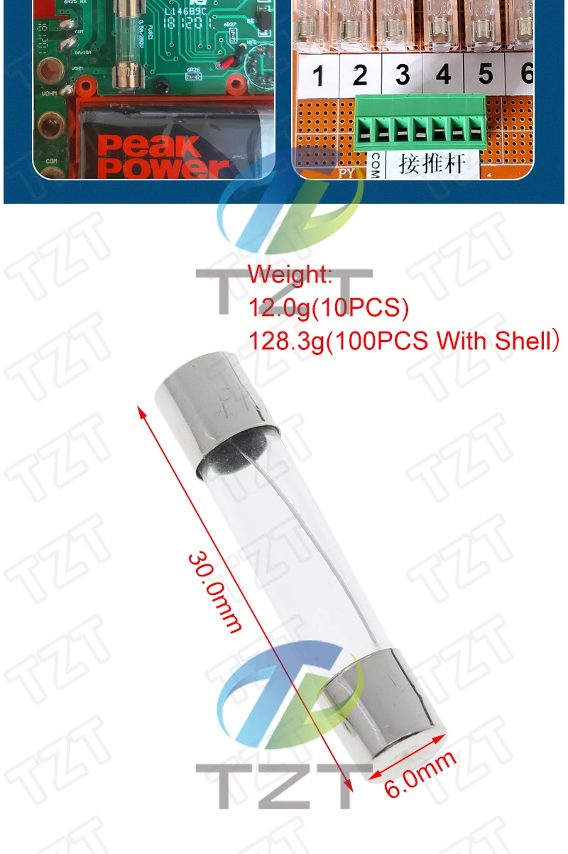 TZT 100PCS 6x30mm flinke Glasrohrsicherungen 0,25A 0,5A 1A 1,5A 2A 2,5A 3A 3,15A 4A 5A 6A 7A 8A 10A 15A 20A 25A 30A 250V 6*30mm – Detail 3