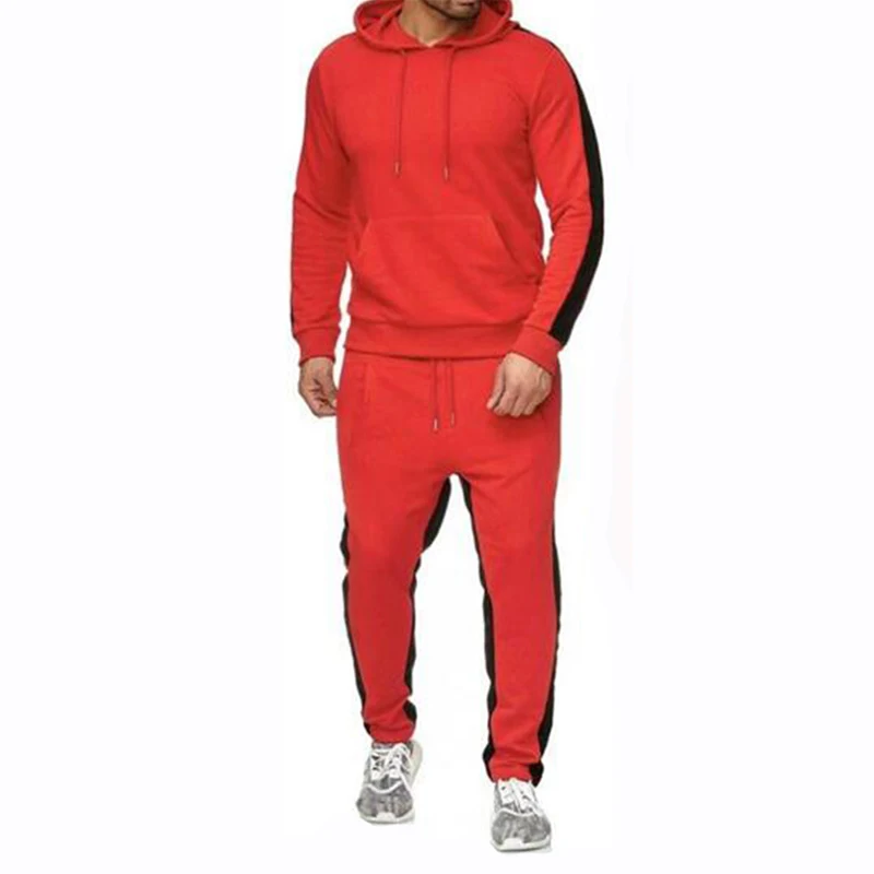 red QD-TZ-02 Мужская спортивная одежда набор строчка полосатый спортивный костюм мужской комплект - Цвет: red QD-TZ-02