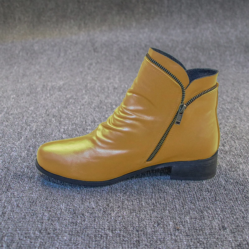 

Ankel Boots For Women Low Square Heels Round Toe Fashion Female Boots Shoes Woman Casual Boots Zip Metal Decoration Botas 2020