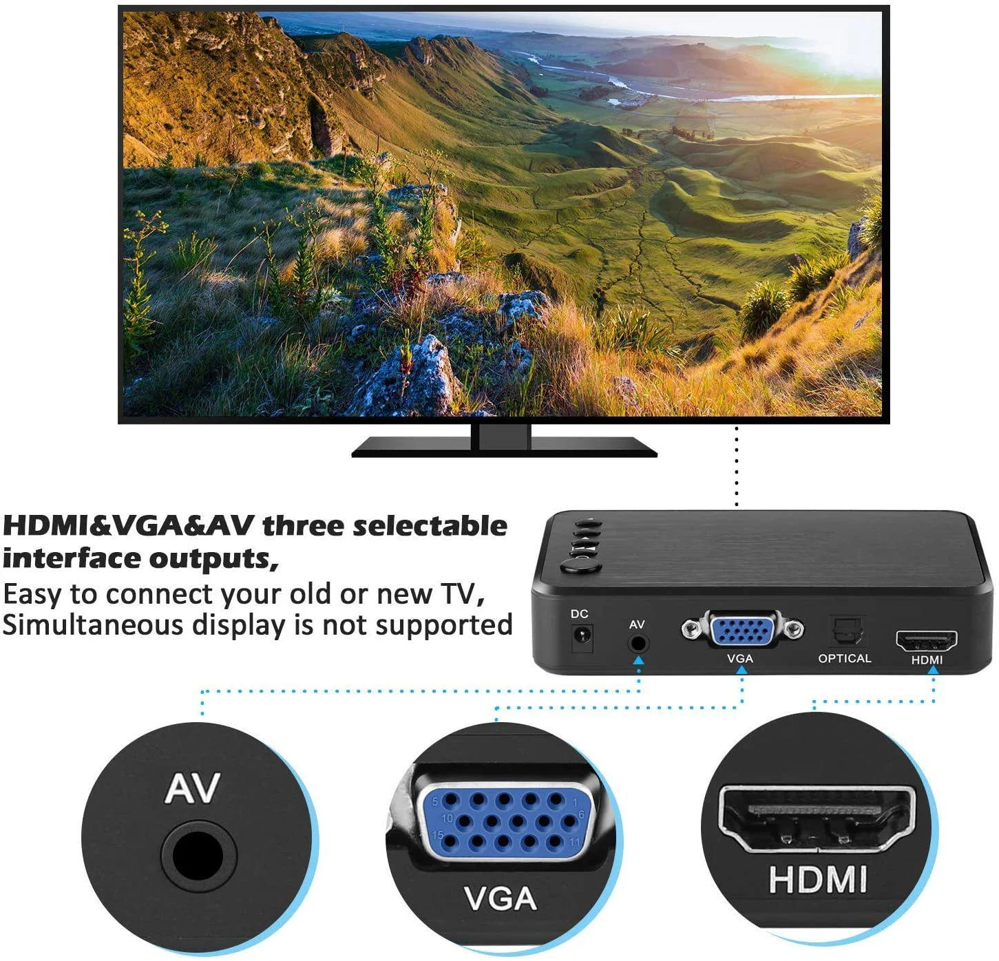 av hdmi saída vga usb hdd media player externo para mkv rmvb