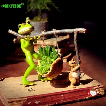 

Rabbit Frog Resin Flower Pot Cartoon Animal Sculpture Crafts Home Desktop Book Decoration Garden Micro Landscape Potted