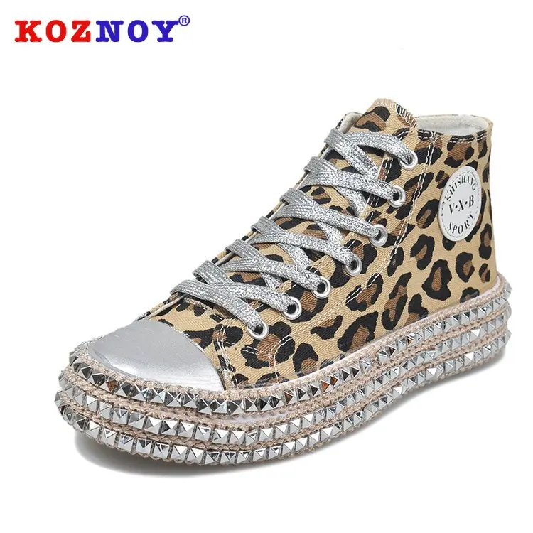 Najtaniej Koznoy Ins Leopard cekinami brezentowych butów kobiet wiosna jesień Dropshipping wytrzeć kolor wierzby paznokci grube dno przypadkowych kobiet buty