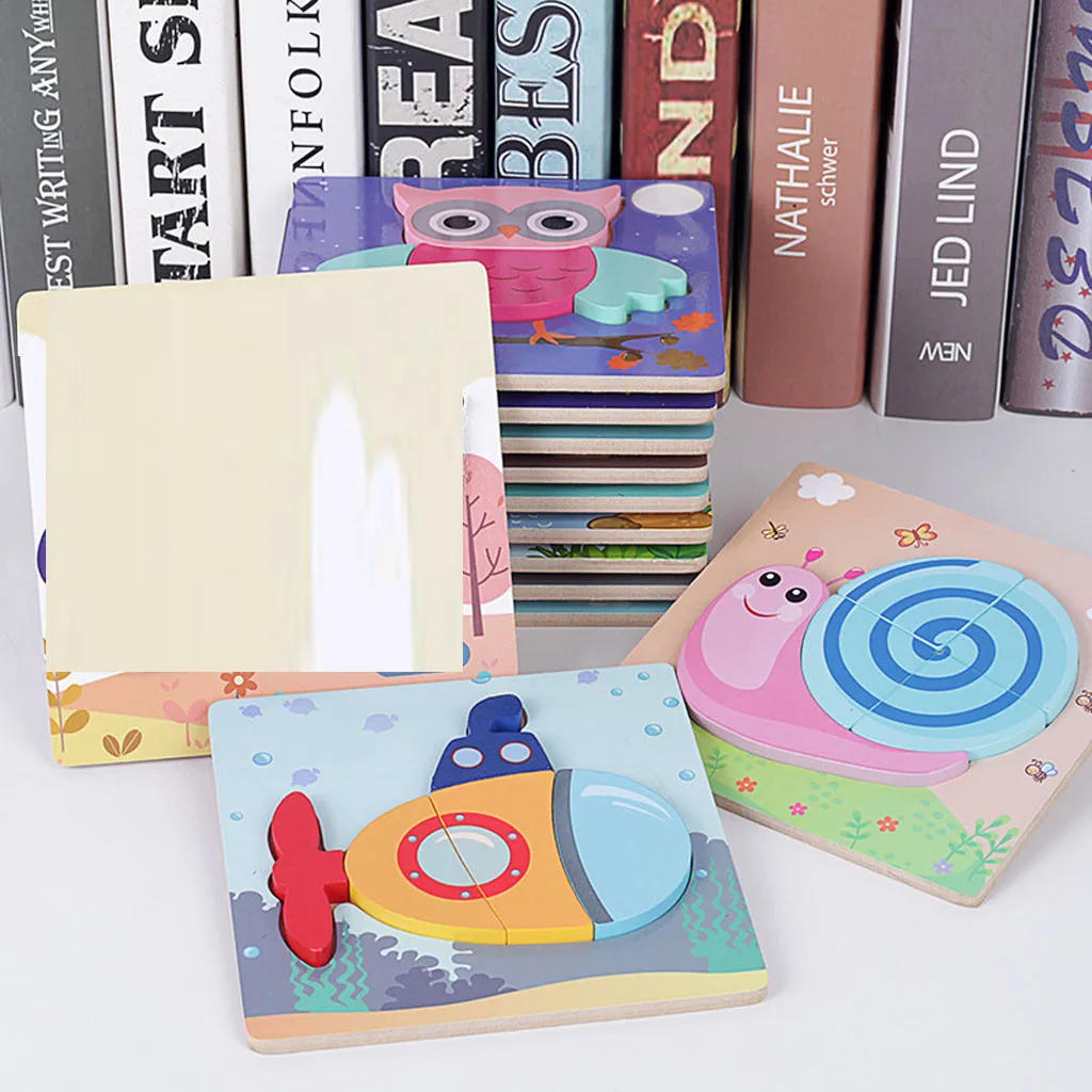 Early Educational Learning Wooden Puzzle Cartoon animal Manually Assemble Toy Games Jigsaw Baby Early funny gadgets #B