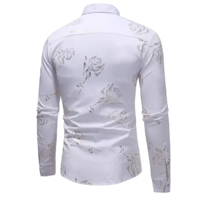 Мужские рубашки с цветочным принтом с розами 2019 Цветочные стимпанк Chemise белые с длинным рукавом для свадебной вечеринки Bronzing Camisa Masculina