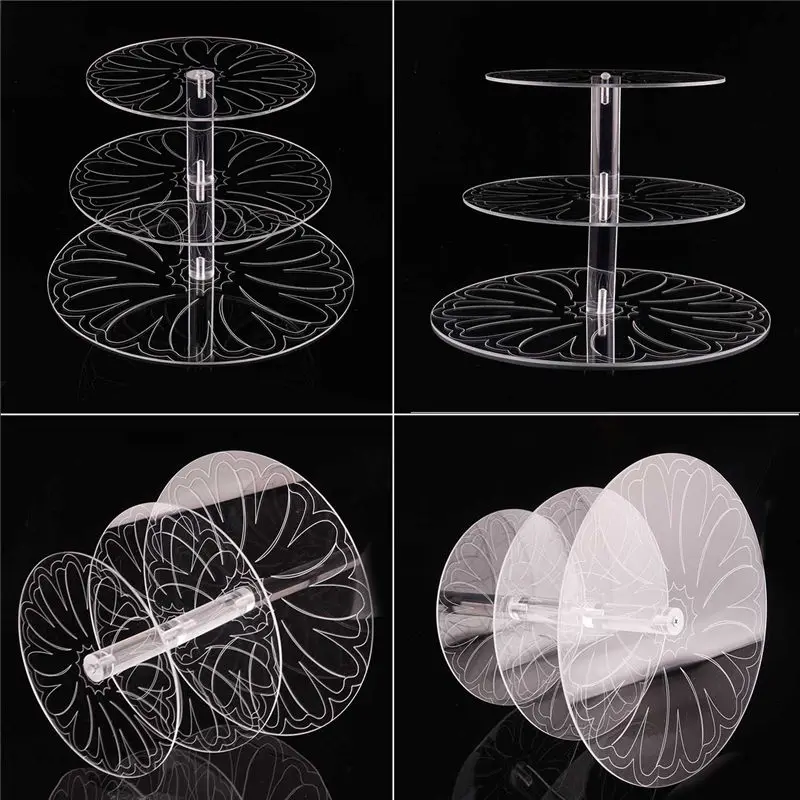  Acrylic round pan pattern 3 4 tier wedding cupcake cake stand set display rack stands for birthday 