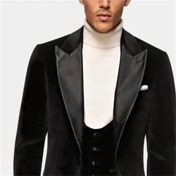 2021 New High Quality Custom Black Velvet Design Men's Suit Peak Lapel Wedding Fashion Tuxedo 3 Piece Set(Jacket + Pants + Vest)