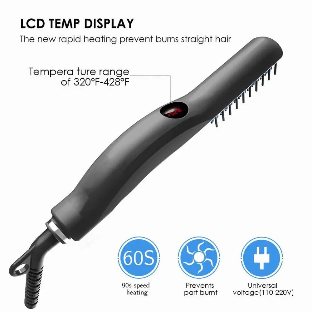 Straightening Brush Beard Hair Straightener Professional Ceramic Roll Straight Hair Comb Beard Comb Style Tool For Men's Fashion Straightening Brush Beard Hair Straightener Professional Ceramic Roll Straight Hair Comb Beard Comb Style Tool For Men's Fashion