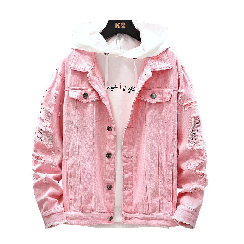pink ripped jean jacket