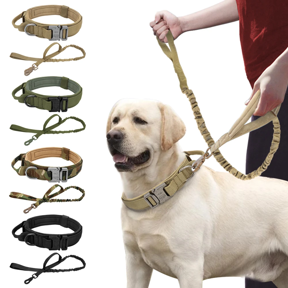 Collar táctico militar fuerte perros, correa elástica duradera de para entrenamiento de mascotas, con asa para perros grandes, Bulldog francés|Collares| - AliExpress