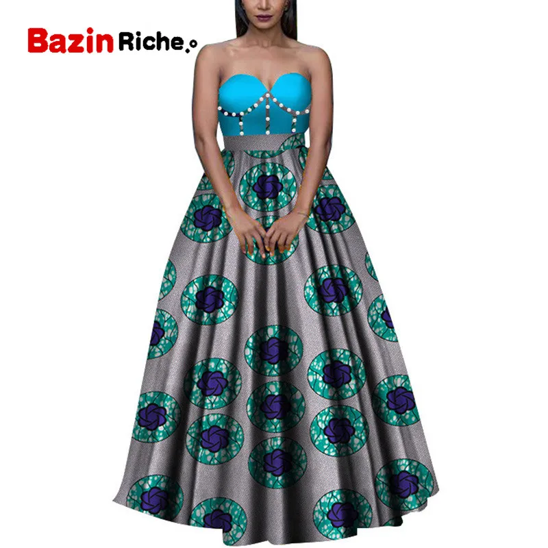 Африканские платья для женщин Дашики печати Леди бальное платье вечернее платье макси и без бретелек Анкара женская одежда плюс размер WY3162