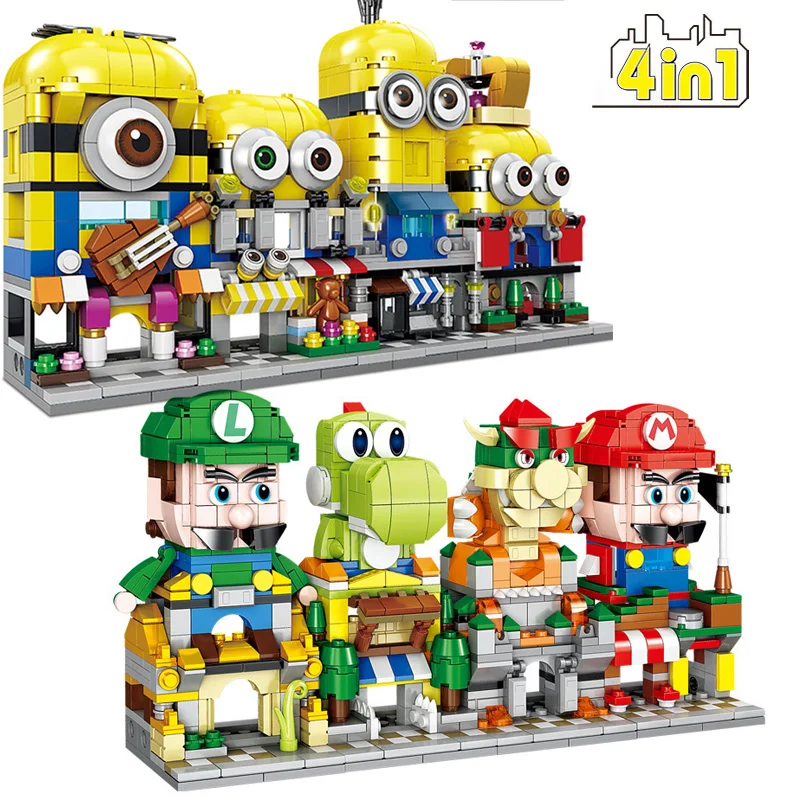

4 In1 City Street View Super Game Mario Architecture Model Building Blocks Creator Expert Diamond Small Bricks Toys for Boy Gift