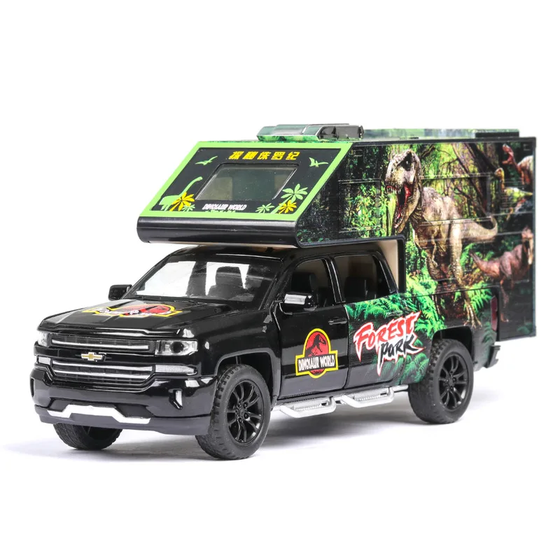  1:32 Dinosaur Car Model Jurassic Park Alloy Diecast Toy Flash Pull Back Kids Toys Christmas Birthda
