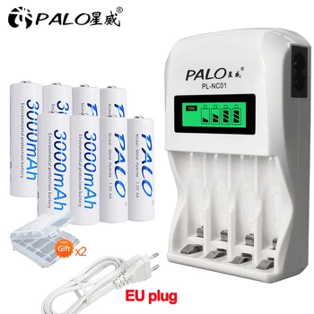 

PALO smart LCD rechargeable AA AAA battery charger with 1.2V aa battery 3000mAh nimh rechargeable AA battery