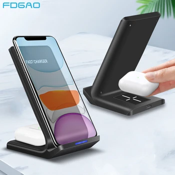 

15W 2 in 1 Charging Dock Station for iPhone 11 XS XR X 8 Airpods Pro Dual Qi Fast Wireless Charger Stand For Samsung S20 S10 S9