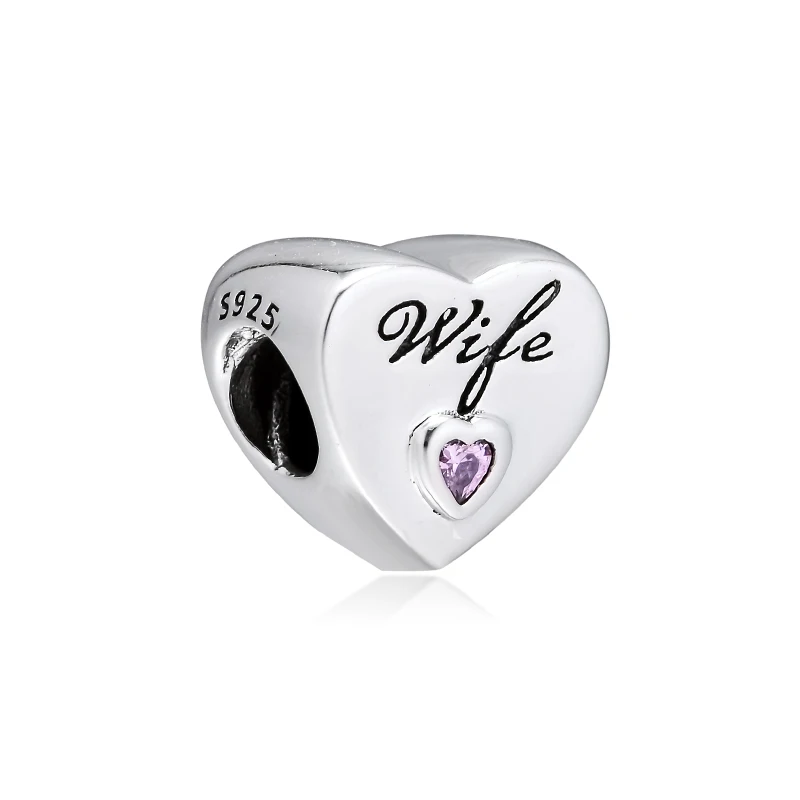 DIY Fits for Pandora Charms Bracelets Wife Love Heart Beads 925 Sterling-Silver-Jewelry Free Shipping