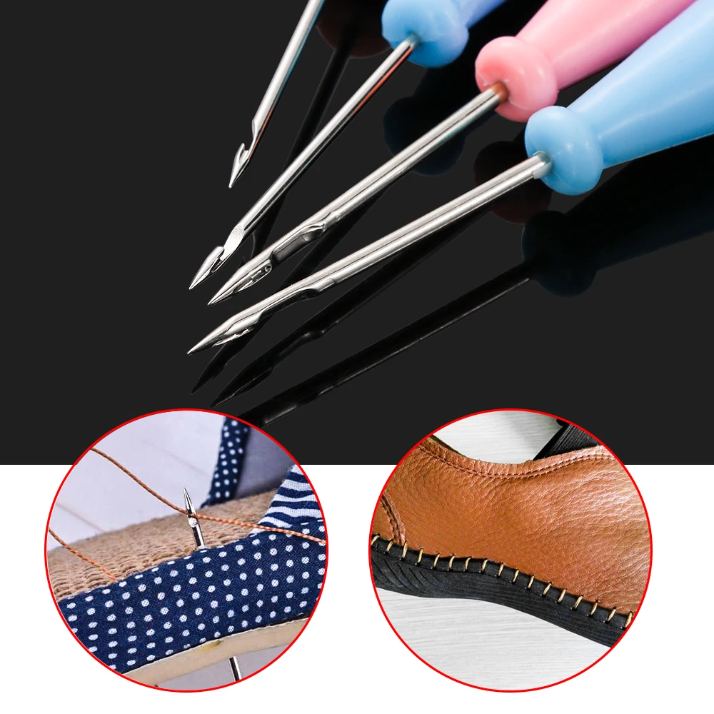 Punzón de acero para coser, herramienta de cuero hecha a mano, cono de  mango de plástico, agujas de reparación de zapatos