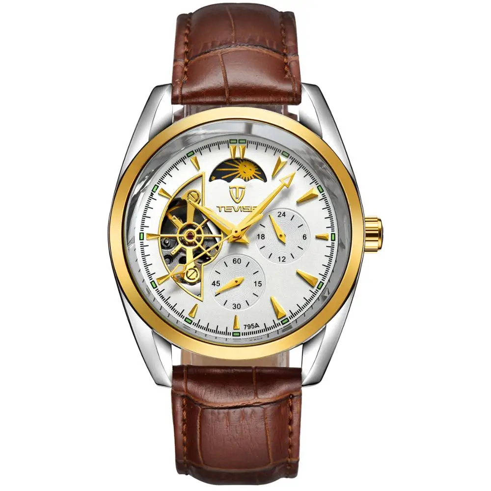 Red Gold White Tevise лучший бренд Мужские автоматические Модные Роскошные мужские часы из нержавеющей стали водонепроницаемые мужские автоматические часы - Цвет: Red Gold White