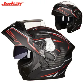 

Full face JIEKAI women men Motorcycle helmets Transparent Antifog Double Lens Flip Up Motorbike helmet made of ABS