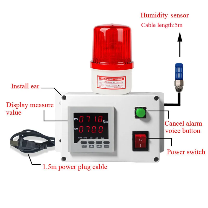 

0.0-99.9%RH high humidity alarm device low humidity alert with power cable plug