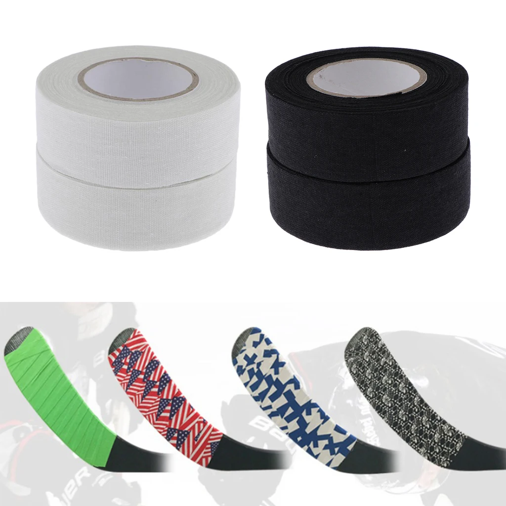 4 Rolls Premium Ice Hockey Stick Tape Cloth Grip Wrap White Black