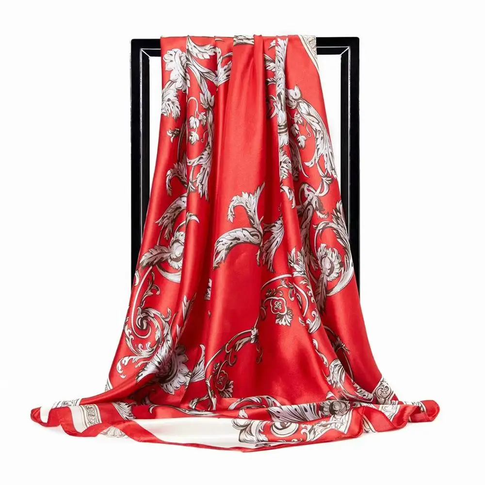 

Scepter Pattern Printed Ink Blue Scarf Women Embroidered Silk Handkerchief Square Bandana Foulard Neckerchief Female DF03
