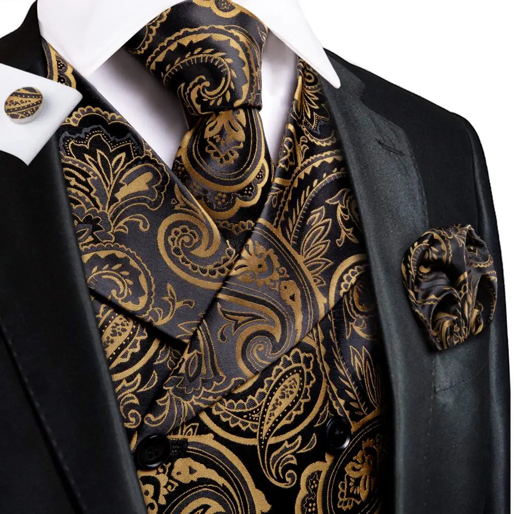 blazers Novelty Slim 4PC Vest Necktie Hanky cufflinks Silk Men's Waistcoat Neck Tie Set for Suit Dress Wedding Paisley Floral Vests Fat áo khoác blazer