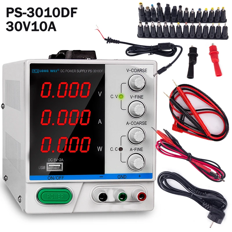 

DC Power Supply 30V 10A 4 LED Display Adjustable Switching Regulator PS-3010DF Laptop Repair Rework USB Charging 110v - 220v