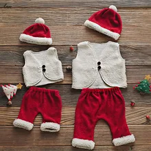 Jane Z Ann/Рождественский новогодний костюм из шляпы+ бархатного жилета+ штанов, Одежда для новорожденных и детей 1 года, студийный наряд для фотосессии