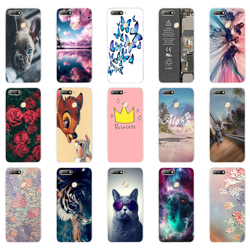 Silicon case for huawei Y6 Prime 2018 Super cat Painting Soft TPU Back Cover full 360 shockproof 3 | Мобильные телефоны и