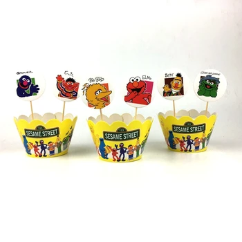 

24pcs Cartoon Sesame Street Cupcake Wrappers Toppers pick kids baby shower Birthday Party Cake Decoration Supplies