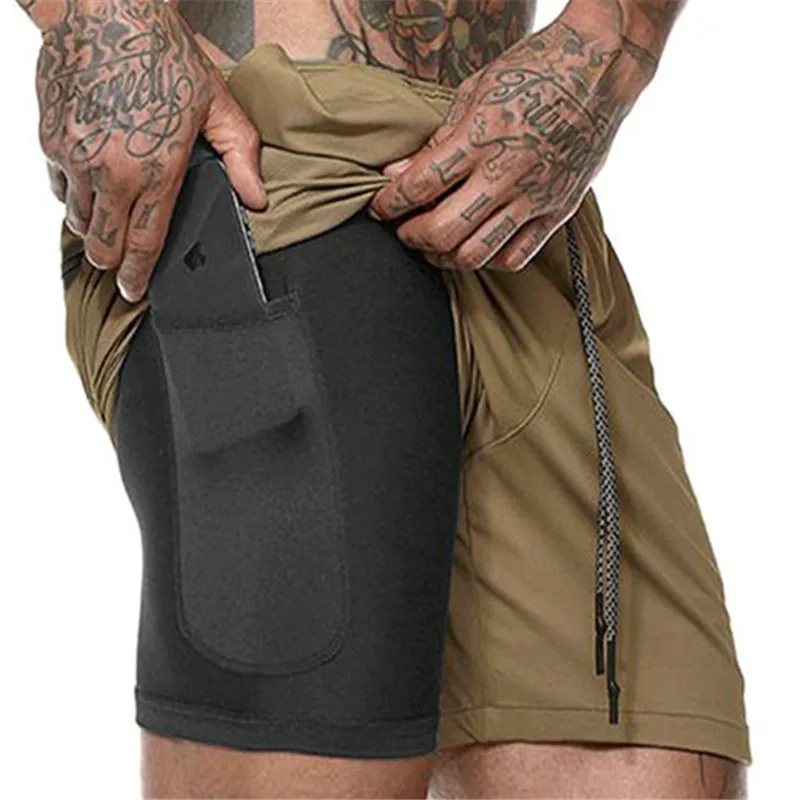 Летние мужские шорты для бега 2 в 1, спортивные шорты для пробежек, фитнеса, быстросохнущие мужские шорты для занятий в тренажерном зале
