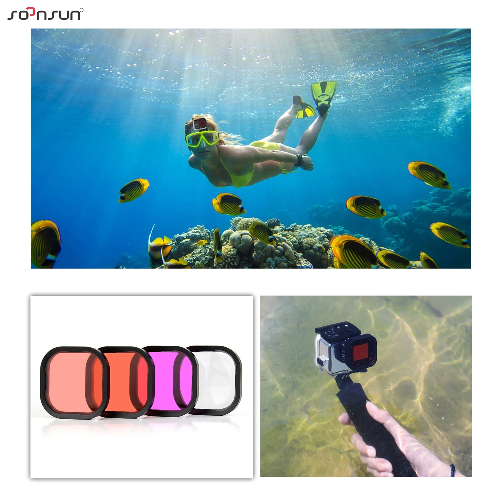 SOONSUN Filter Kits for GoPro Hero 13 12 11 10 9 8 Black Magnifier Red Magenta Diving Color Filters for Go Pro Housing Filters camera lens filter color filter
